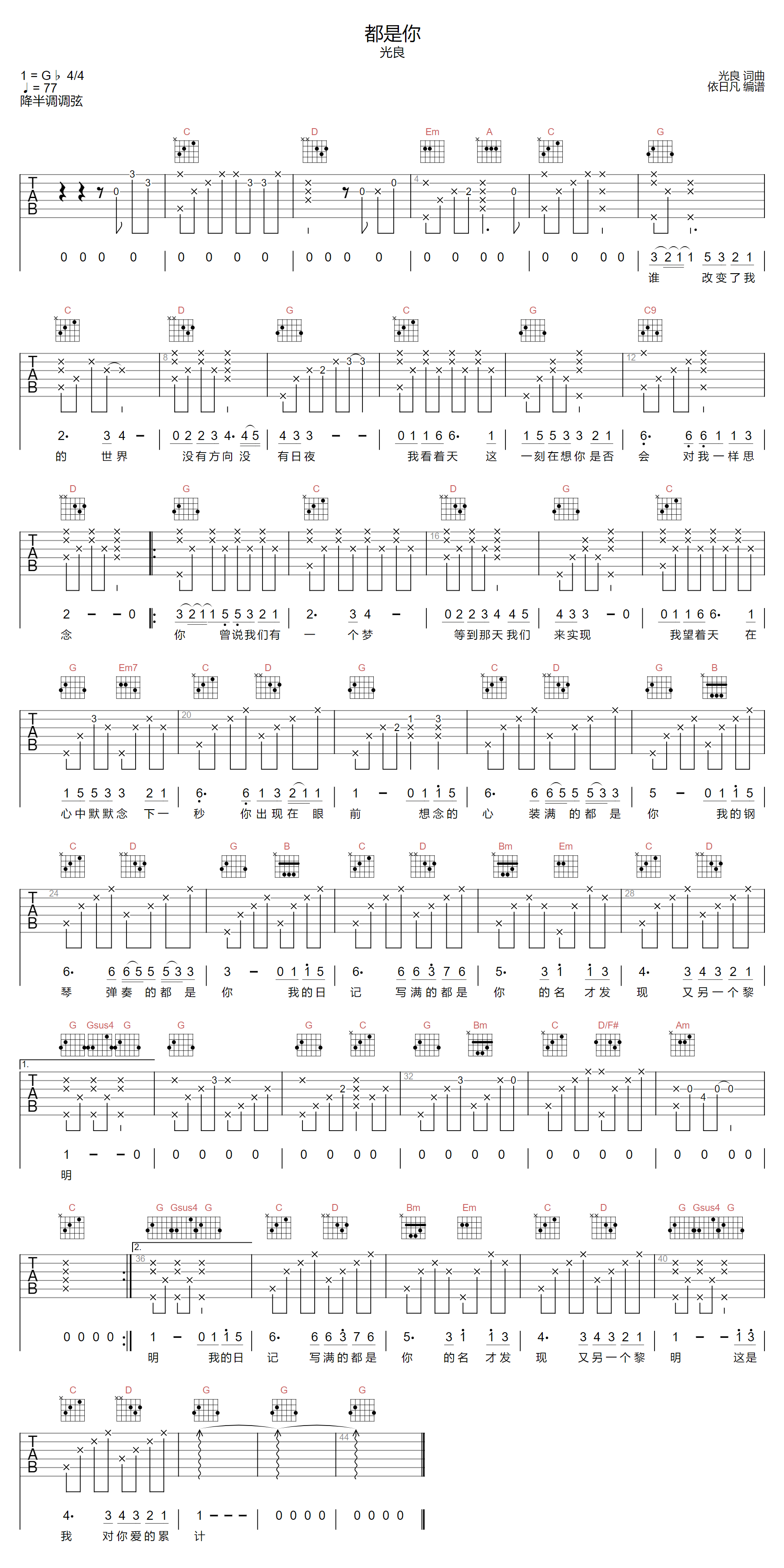 都是你吉他谱预览图