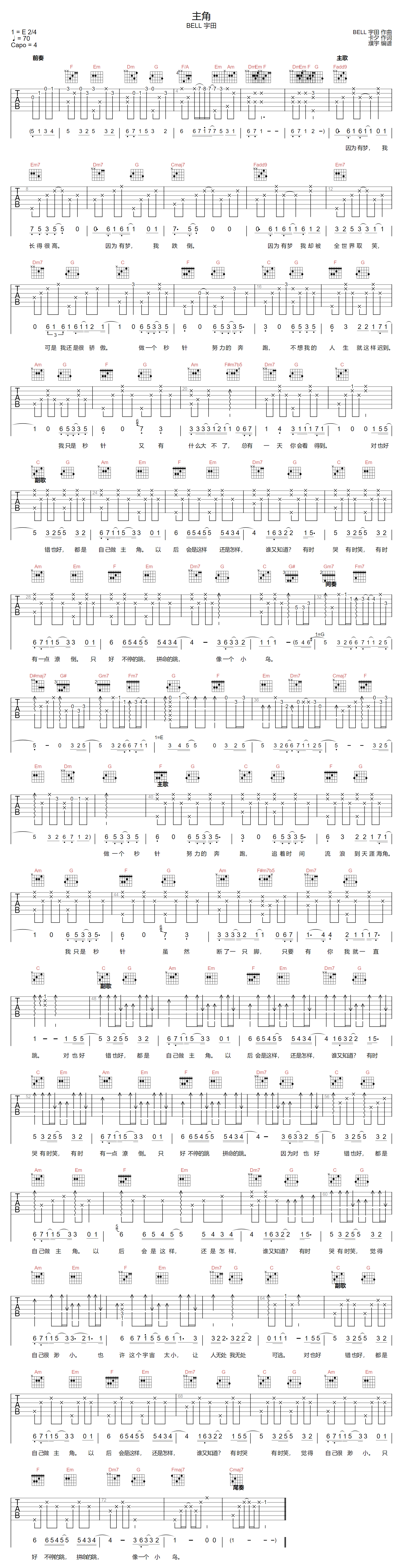 主角吉他谱预览图