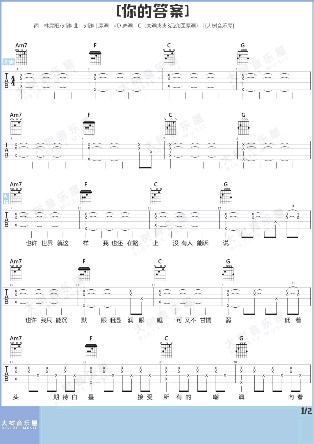 你的答案吉他谱预览图