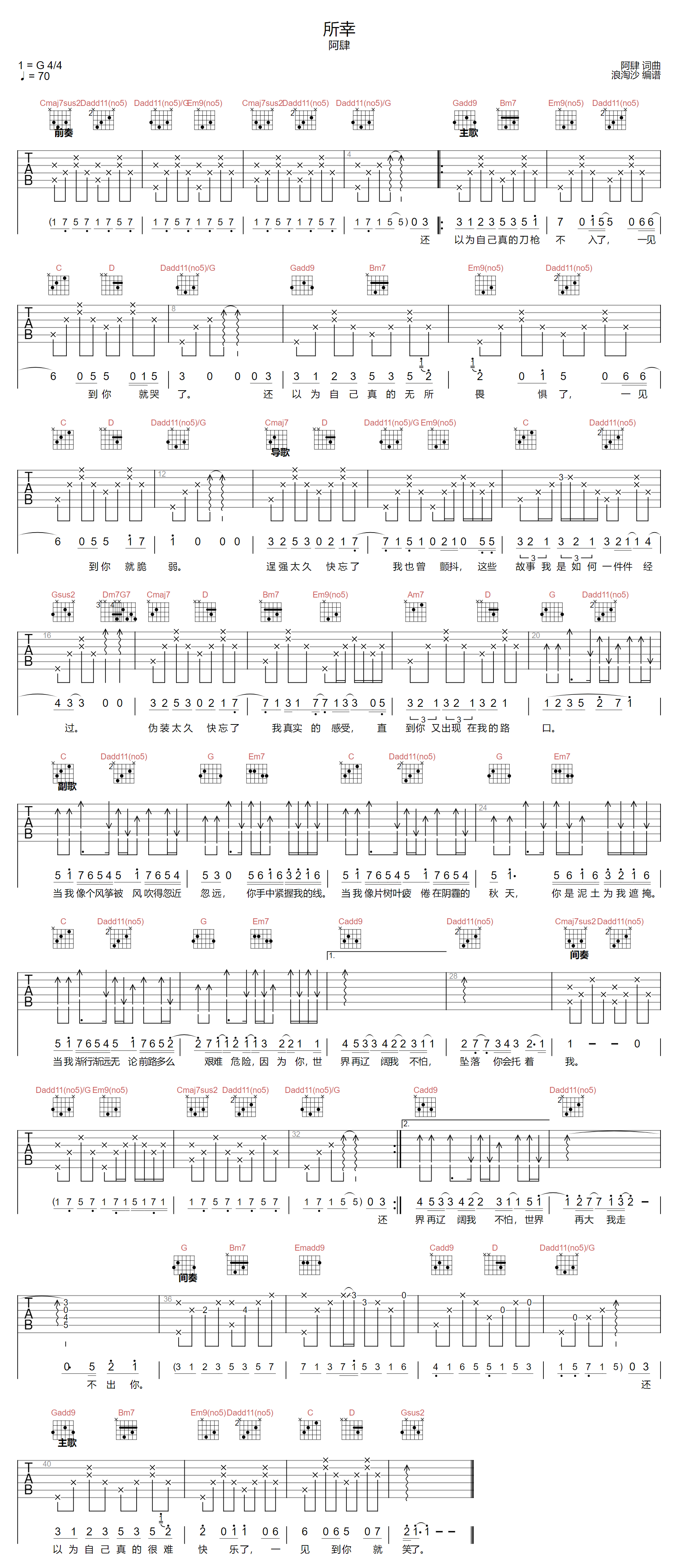所幸吉他谱预览图