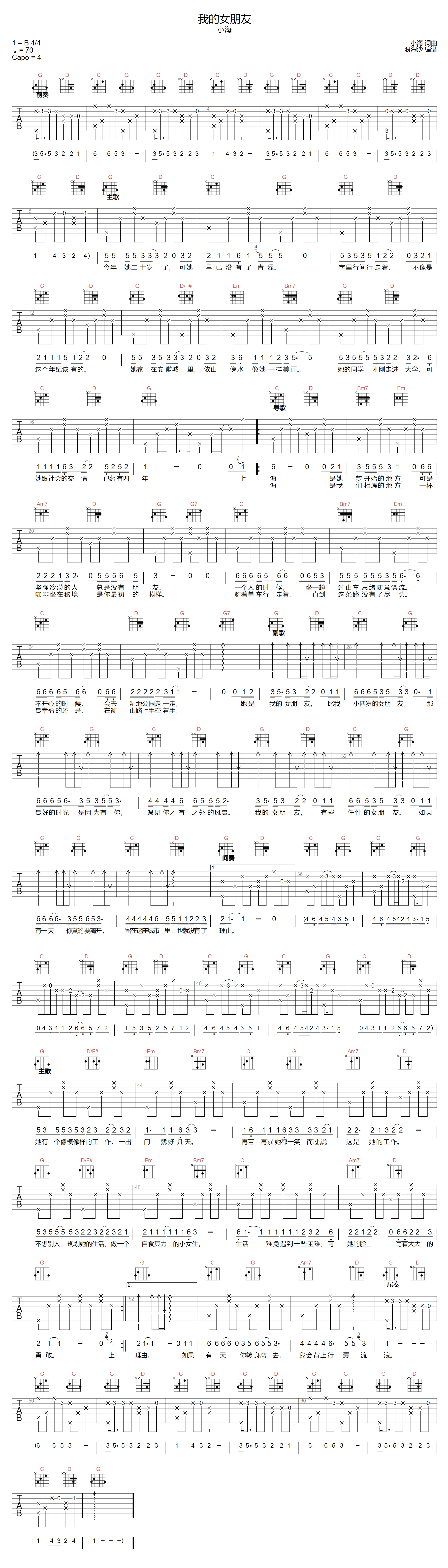 我的女朋友吉他谱预览图