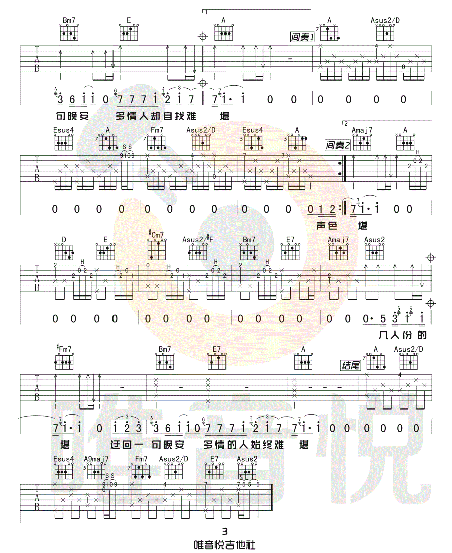 晚安吉他谱预览图