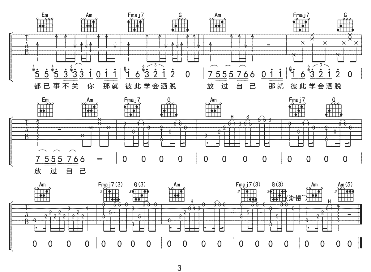 渺无音信吉他谱预览图