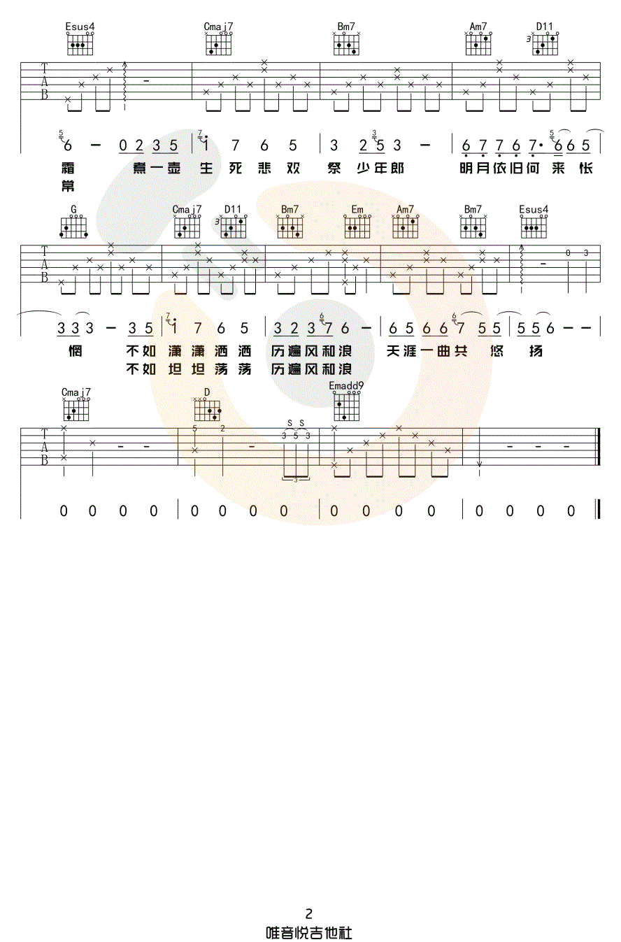 无羁吉他谱预览图