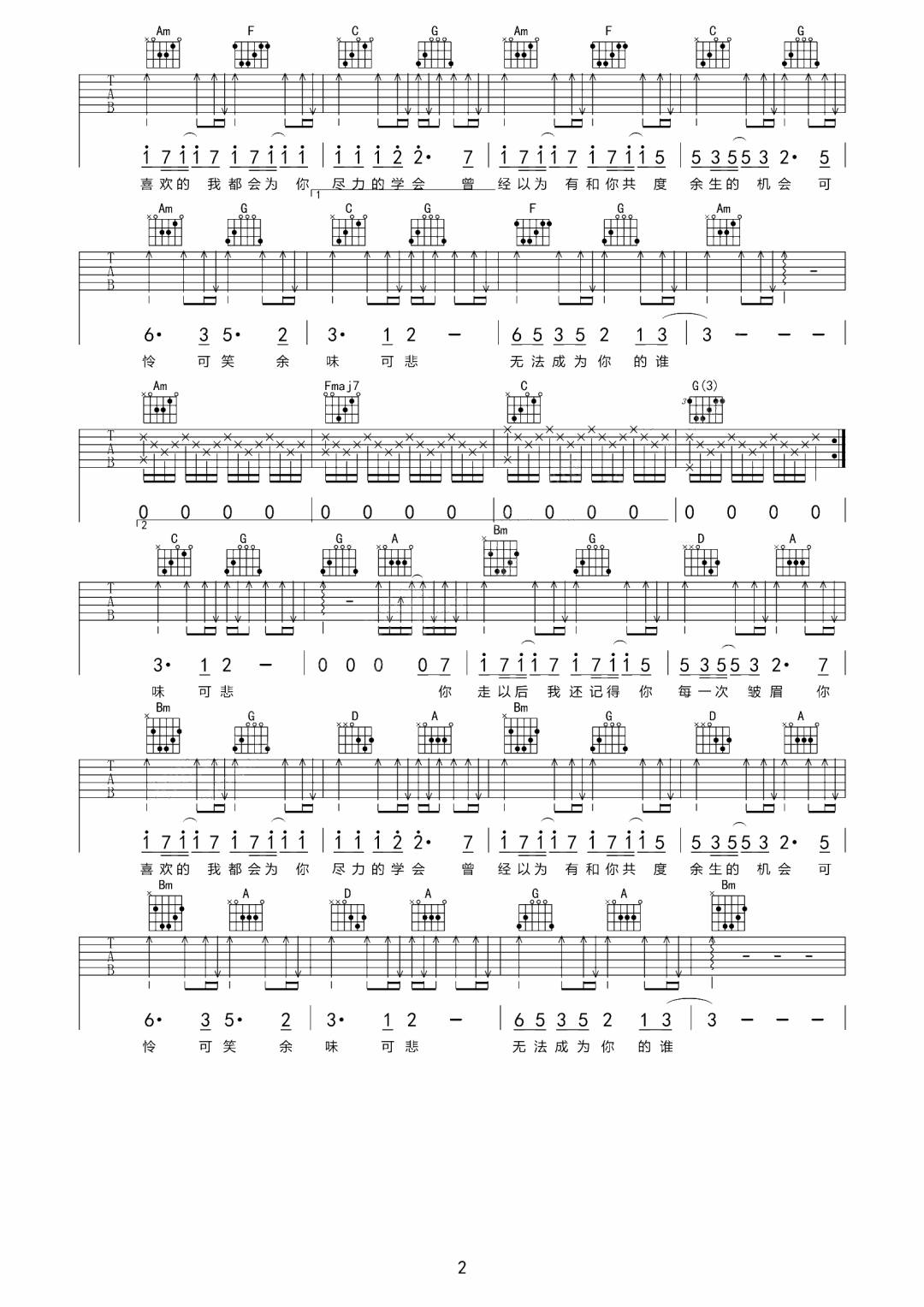 余味吉他谱预览图