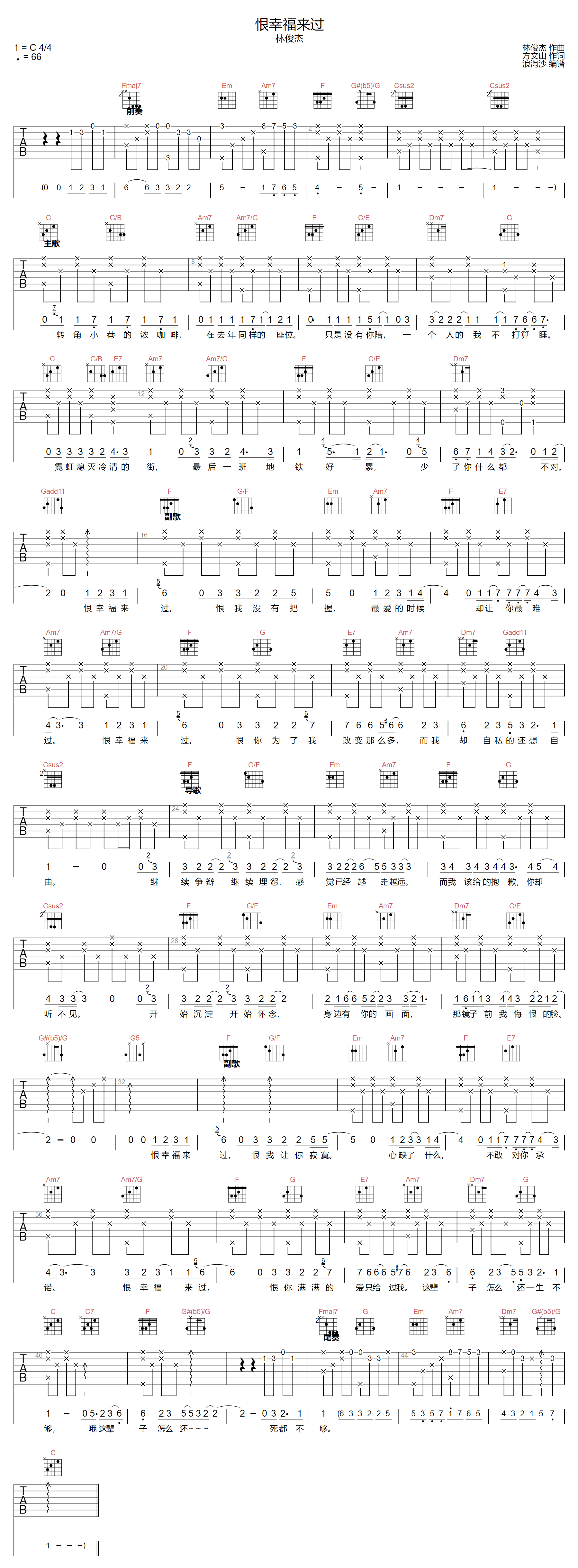 恨幸福来过吉他谱预览图