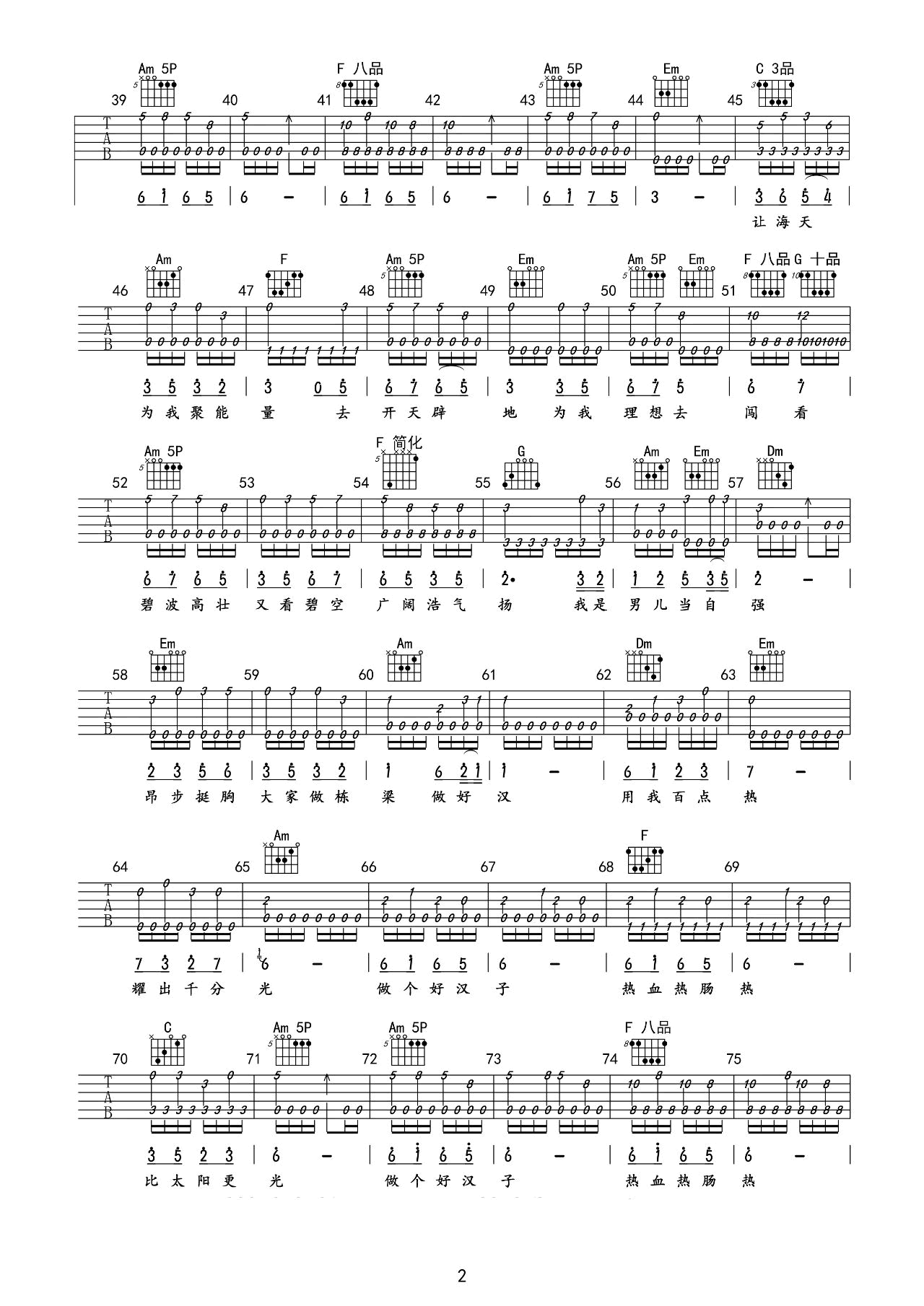 男儿当自强指弹吉他谱预览图