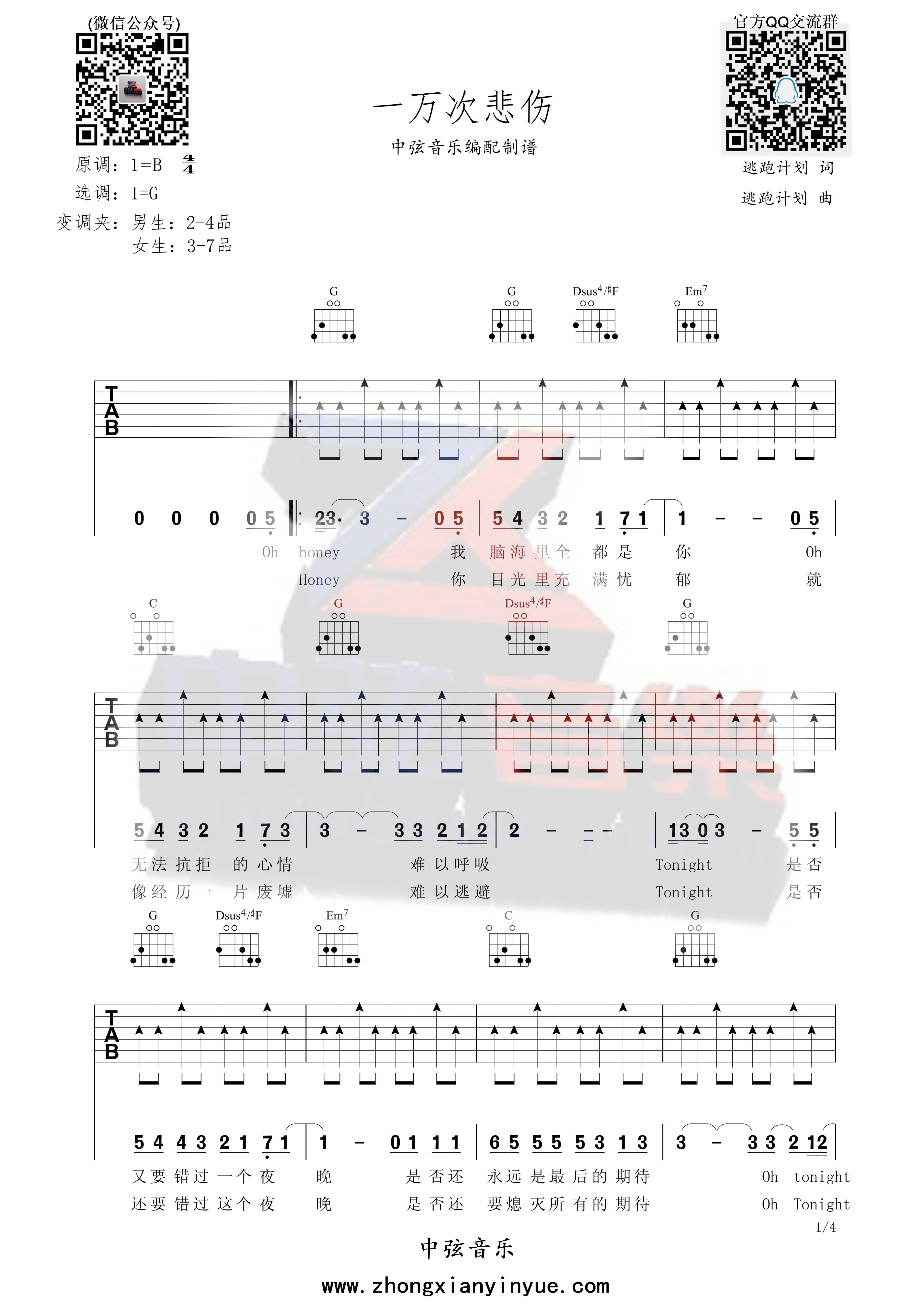 一万次悲伤吉他谱预览图