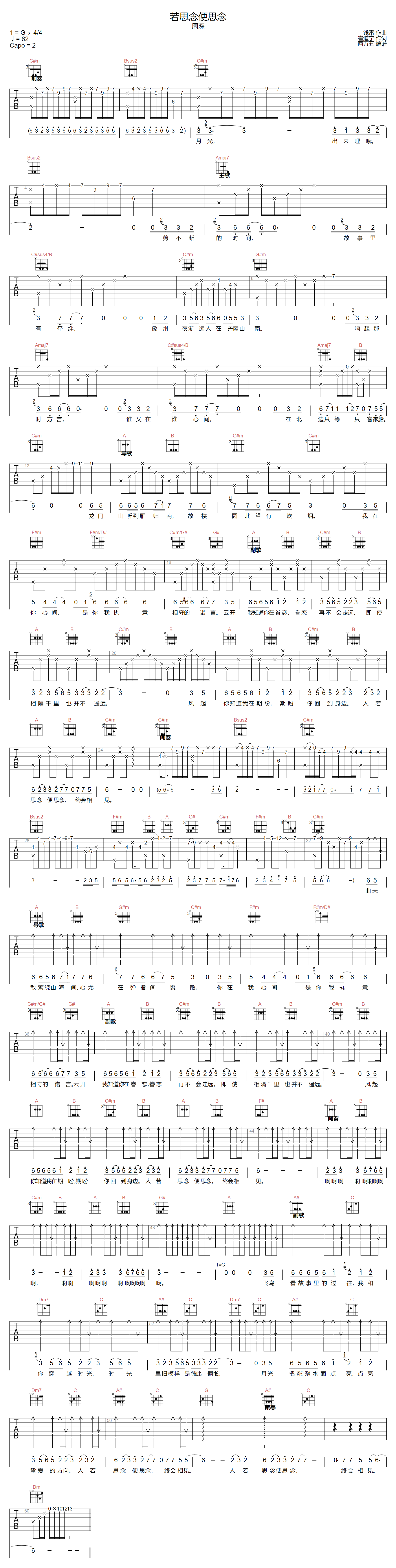 若思念便思念吉他谱预览图
