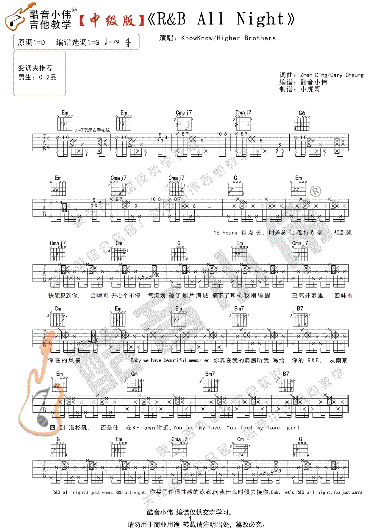 R&B-All-Night吉他谱预览图
