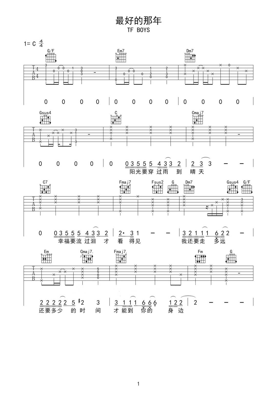 最好的那年吉他谱预览图