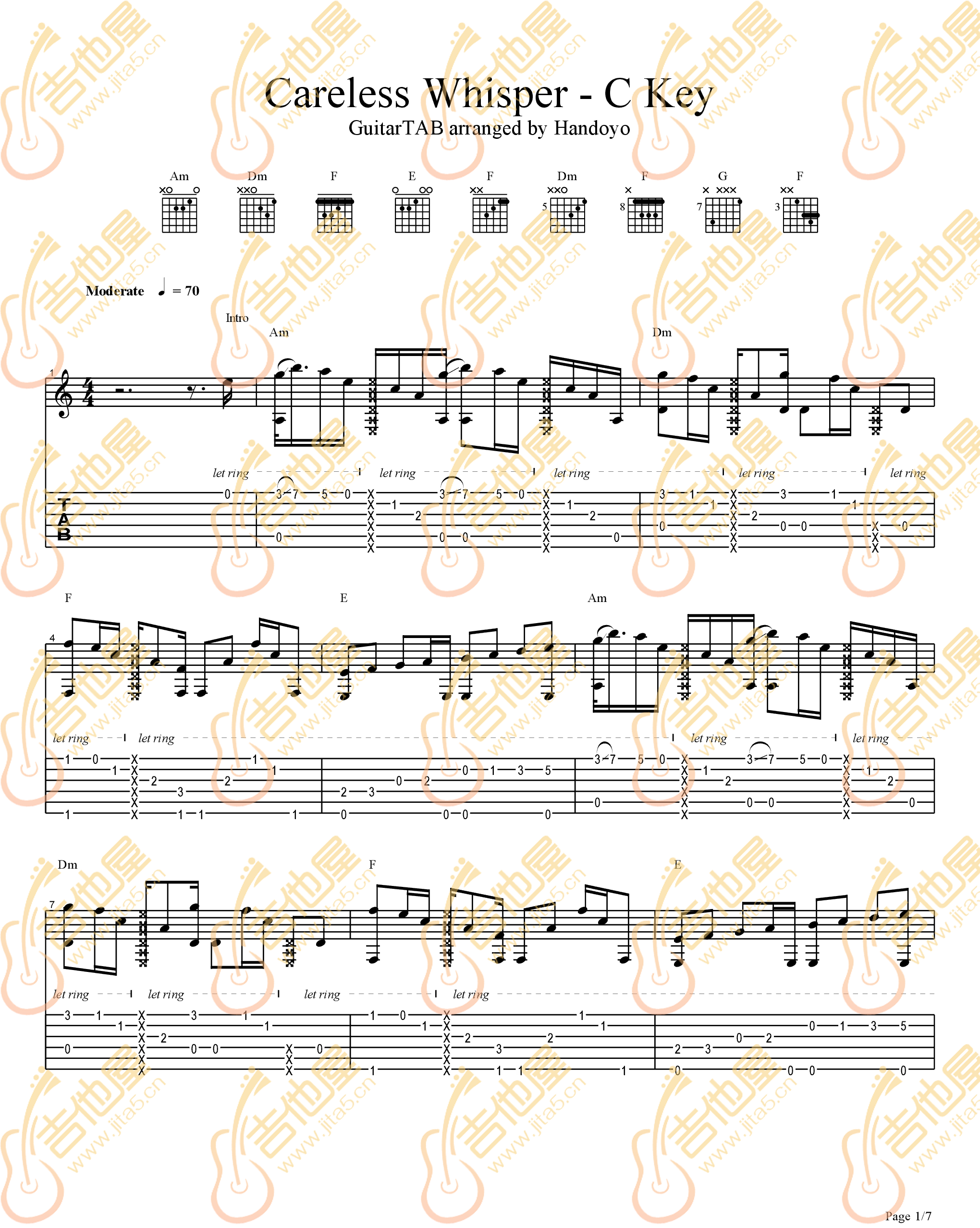 Careless-Whisper指弹吉他谱预览图