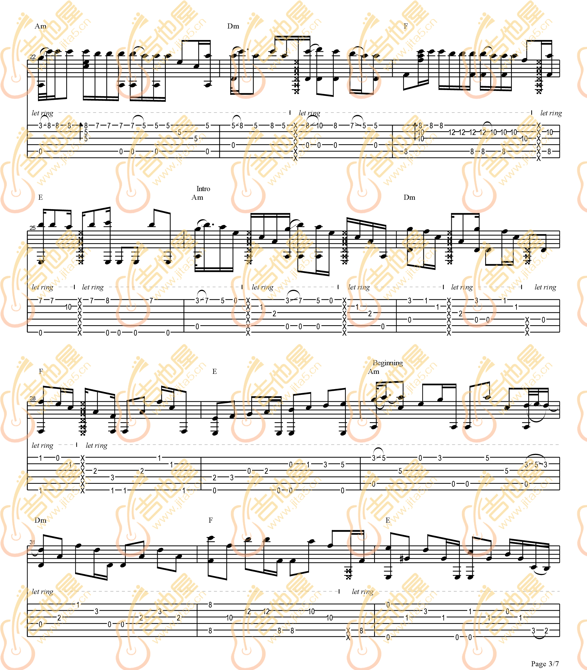 Careless-Whisper指弹吉他谱预览图