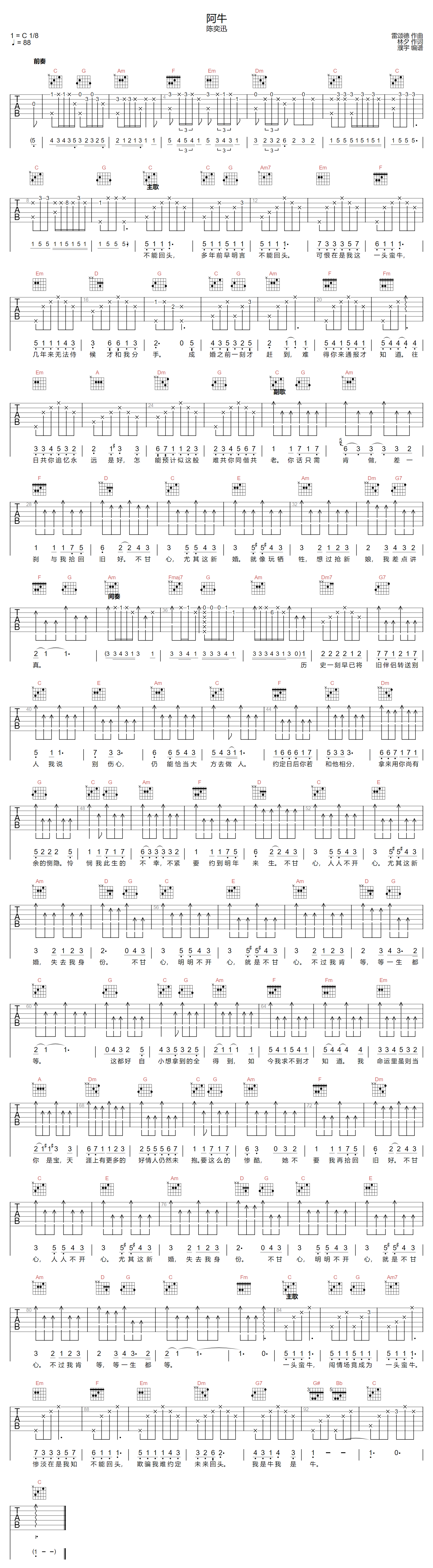 阿牛吉他谱预览图