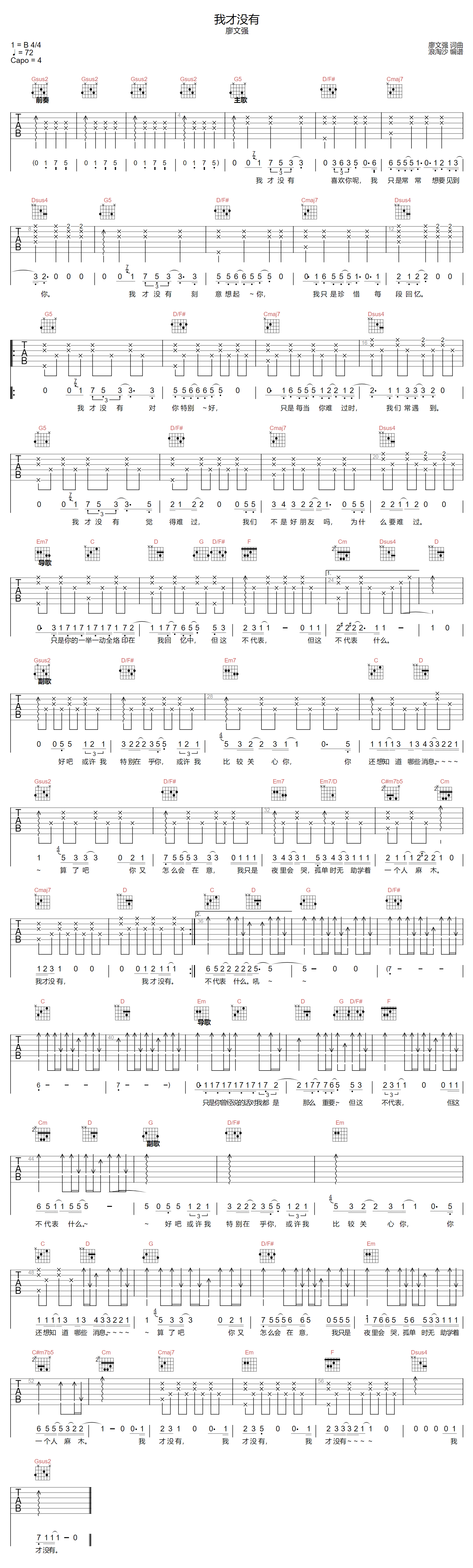 我才没有吉他谱预览图