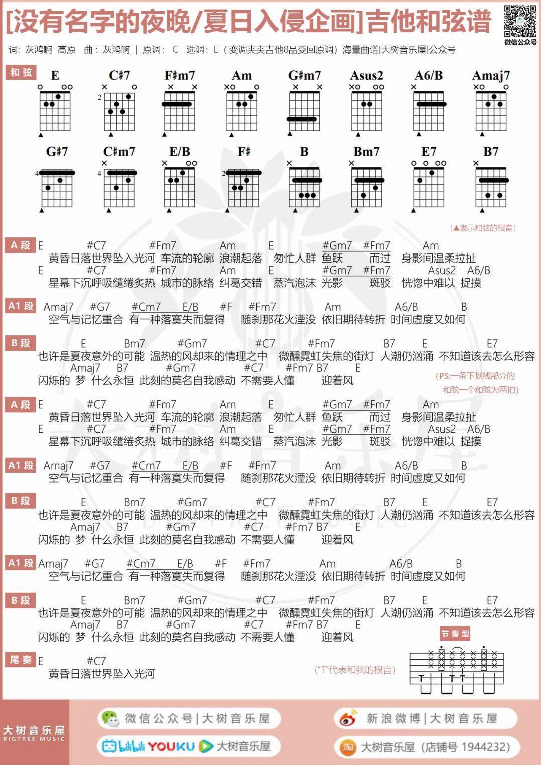没有名字的夜晚吉他谱预览图