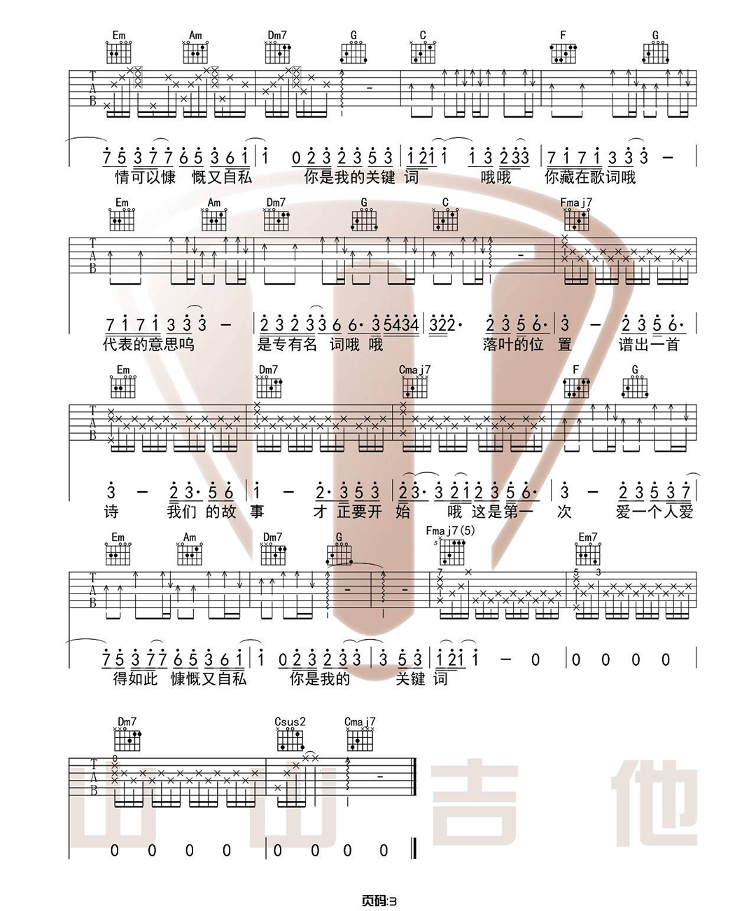 关键词吉他谱预览图
