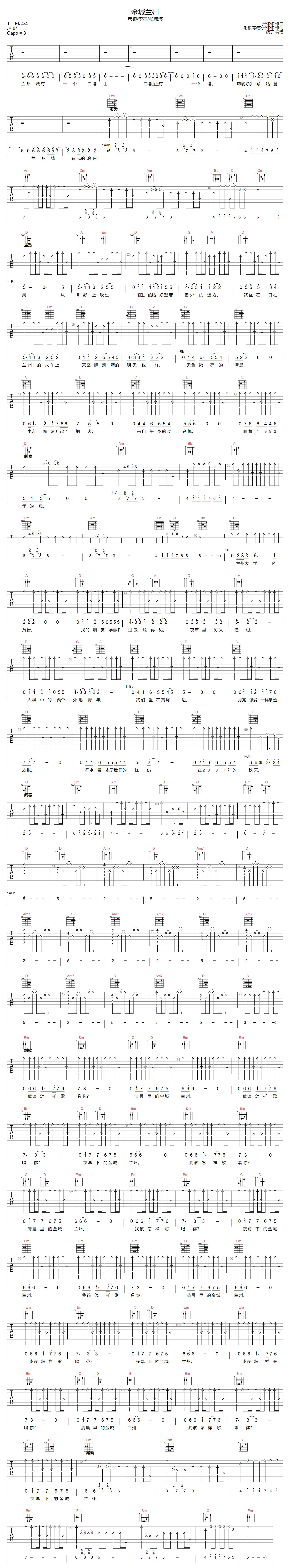 金城兰州吉他谱预览图