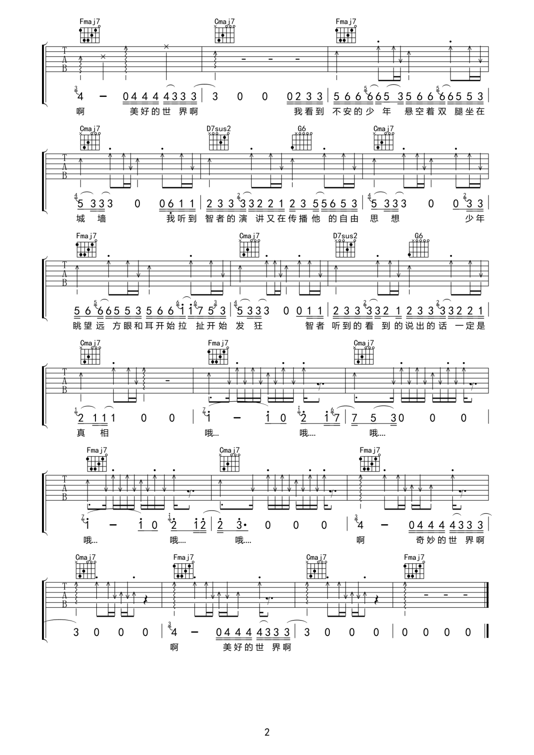 奇妙世界吉他谱预览图