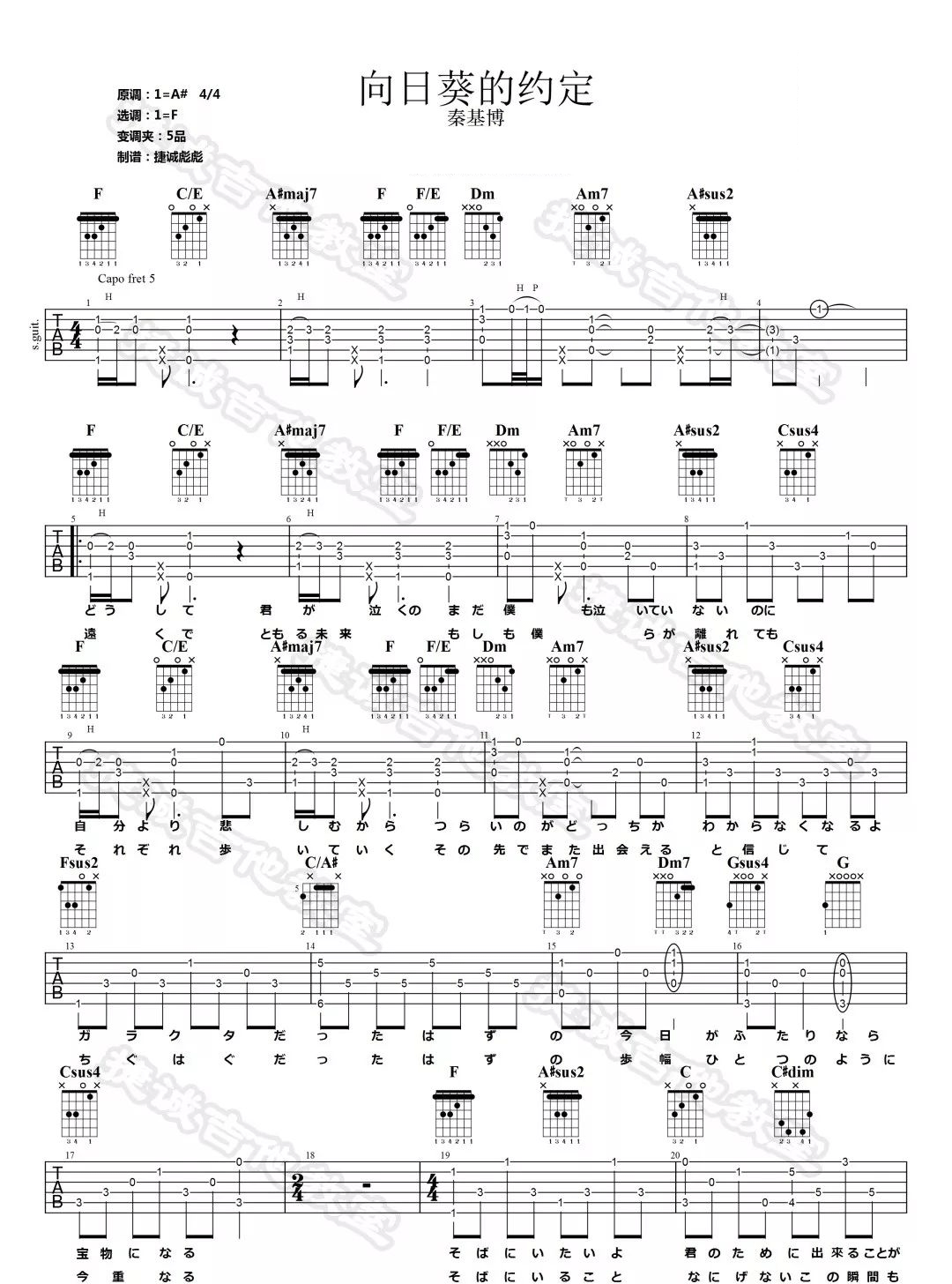 向日葵的约定吉他谱预览图