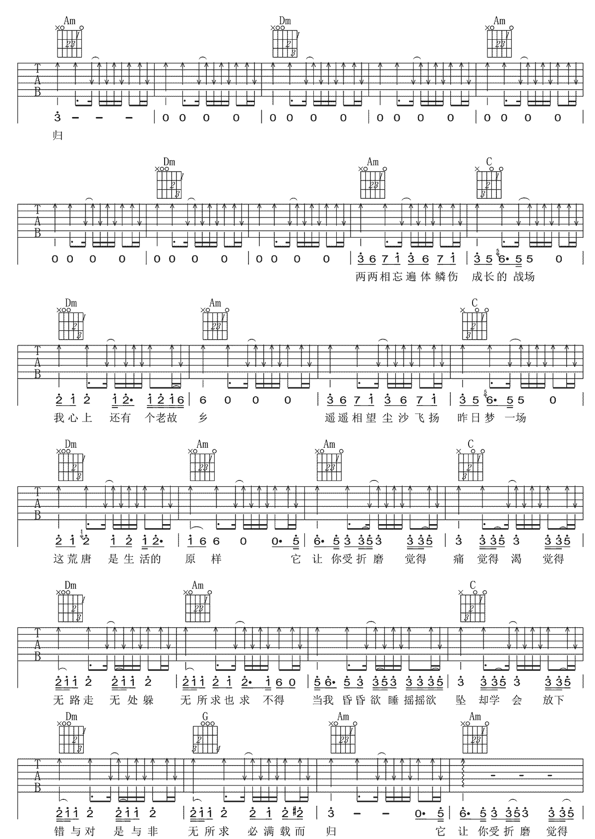 无所求必满载而归吉他谱预览图