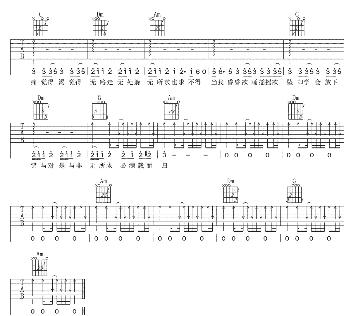 无所求必满载而归吉他谱预览图