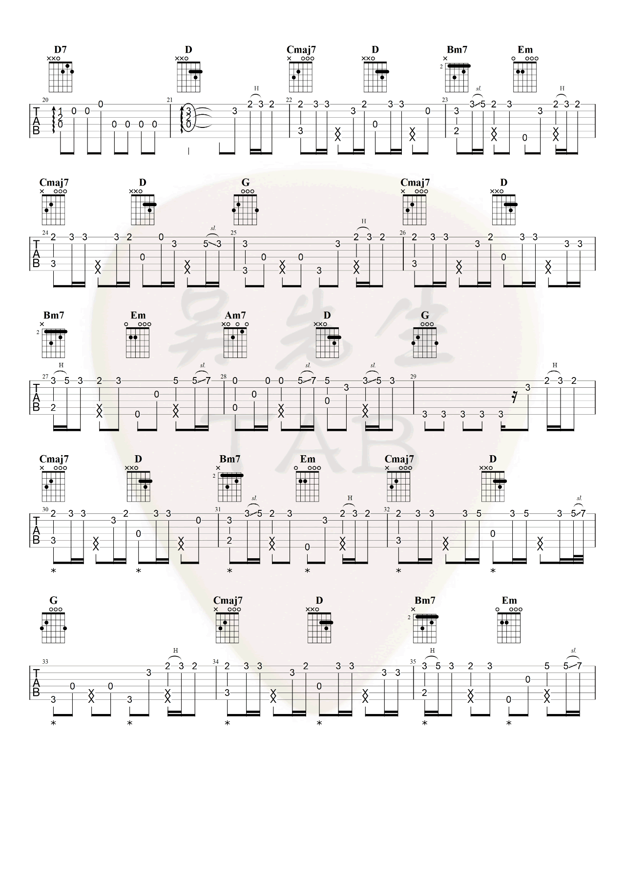 欢指弹吉他谱预览图
