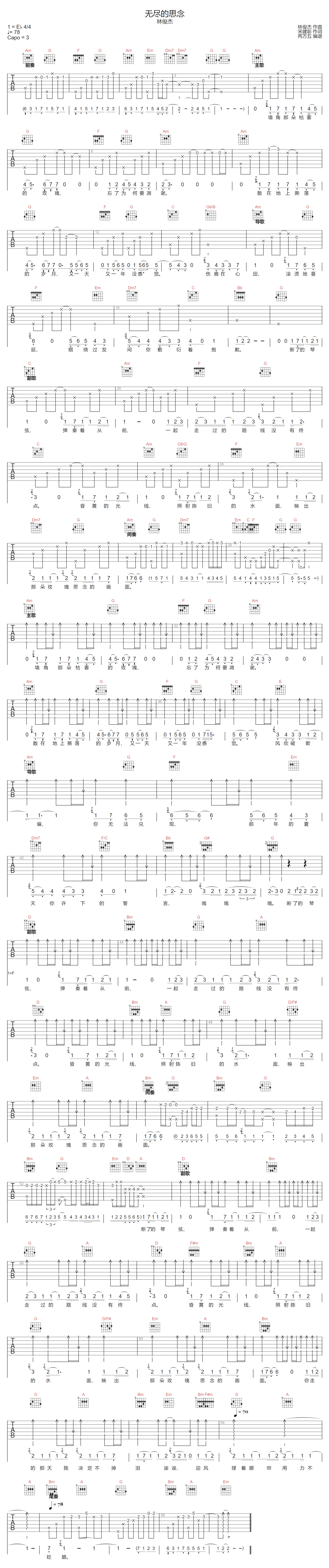 无尽的思念吉他谱预览图
