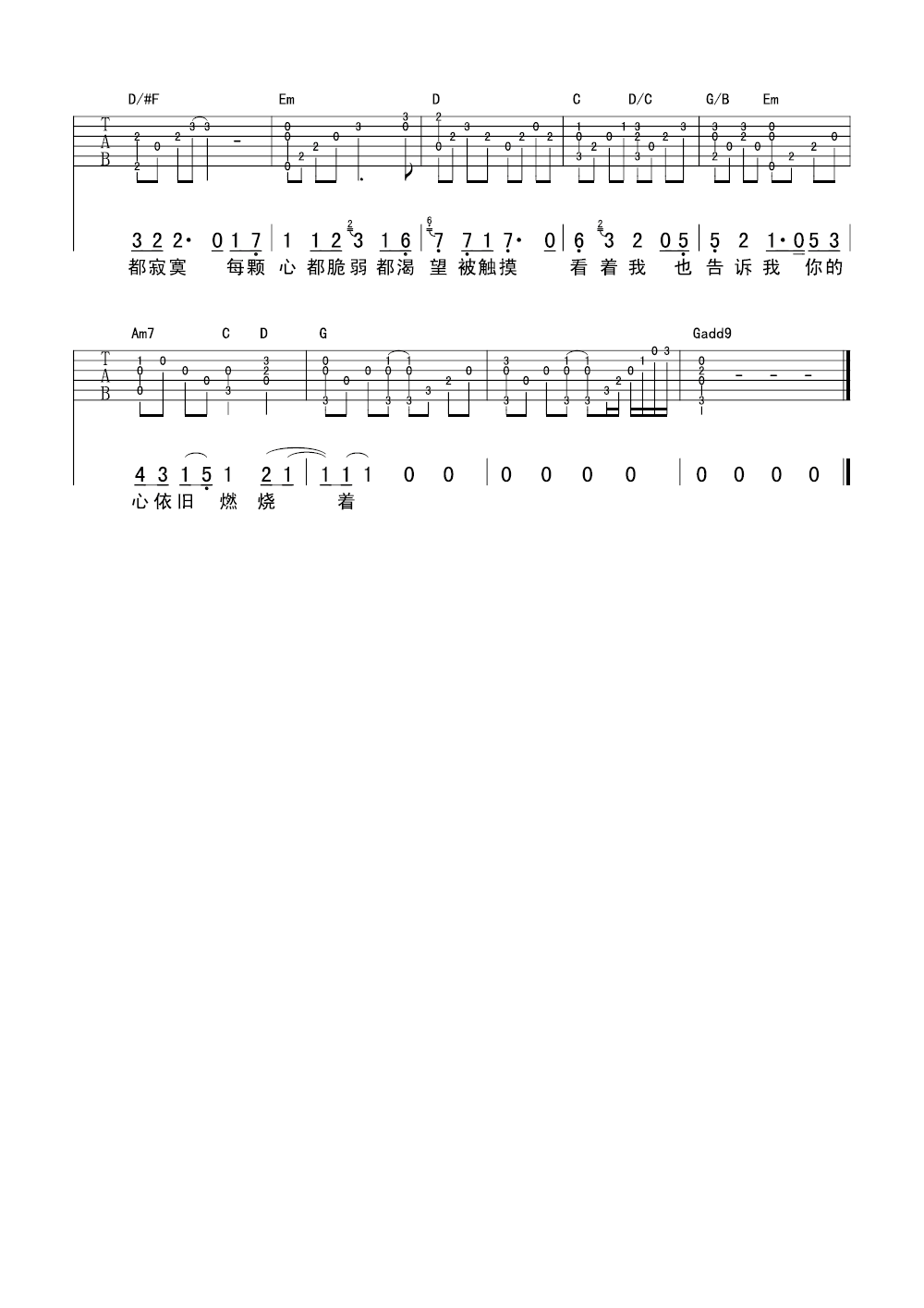 越长大越孤单吉他谱预览图