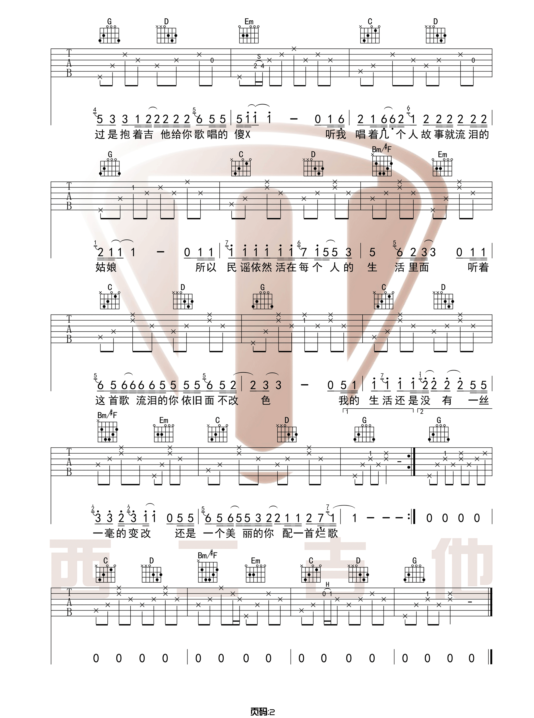 我们的世界很民谣吉他谱预览图