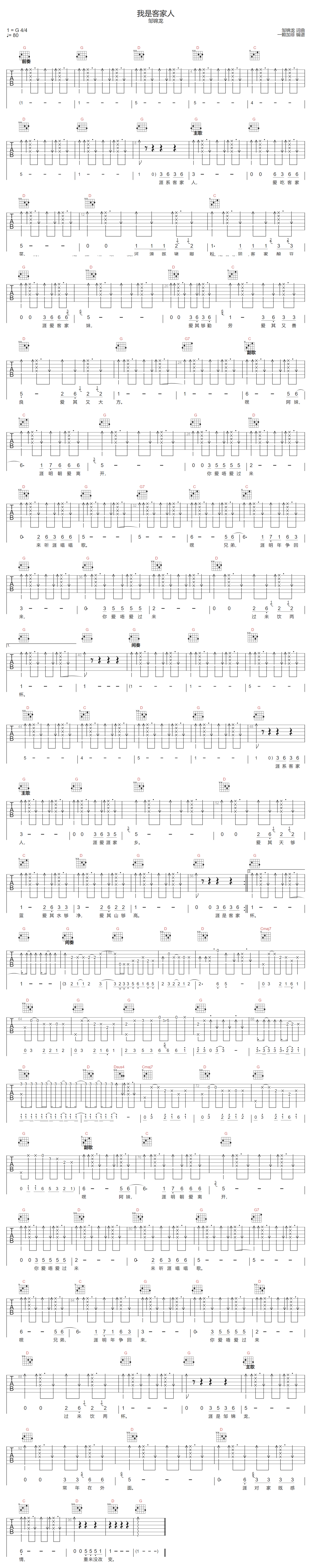 我是客家人吉他谱预览图