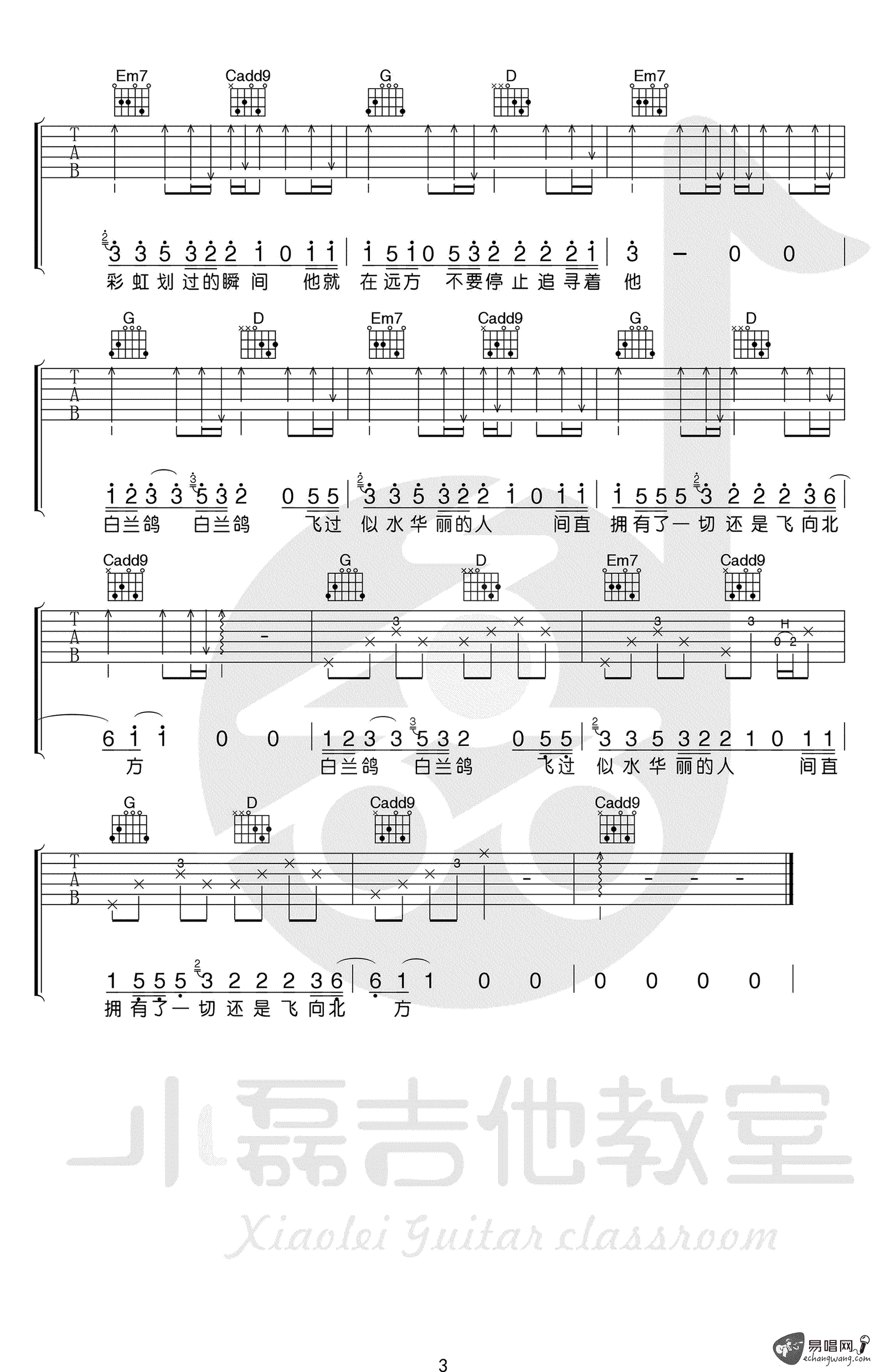 白兰鸽巡游记吉他谱预览图