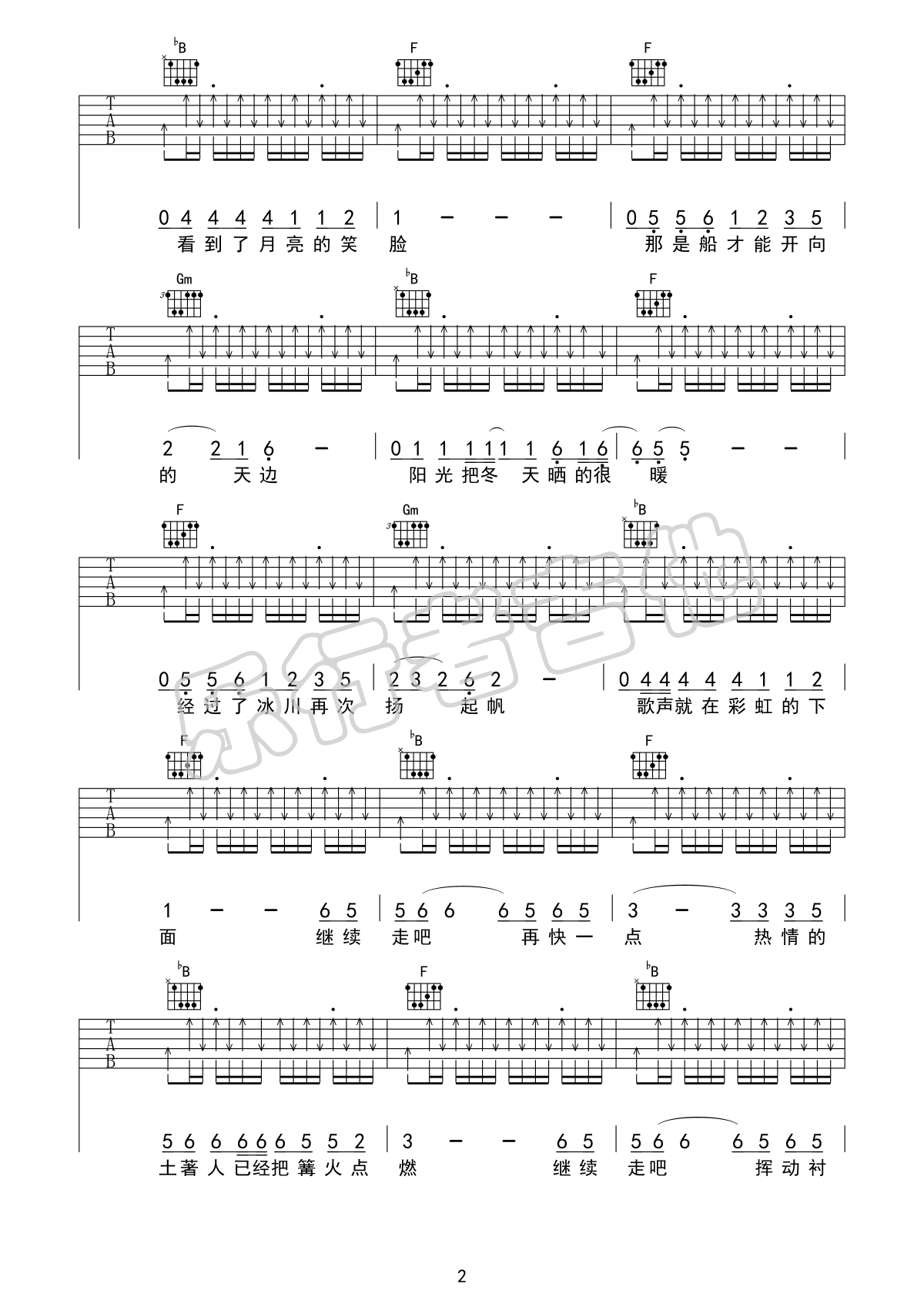 彩虹下面吉他谱预览图