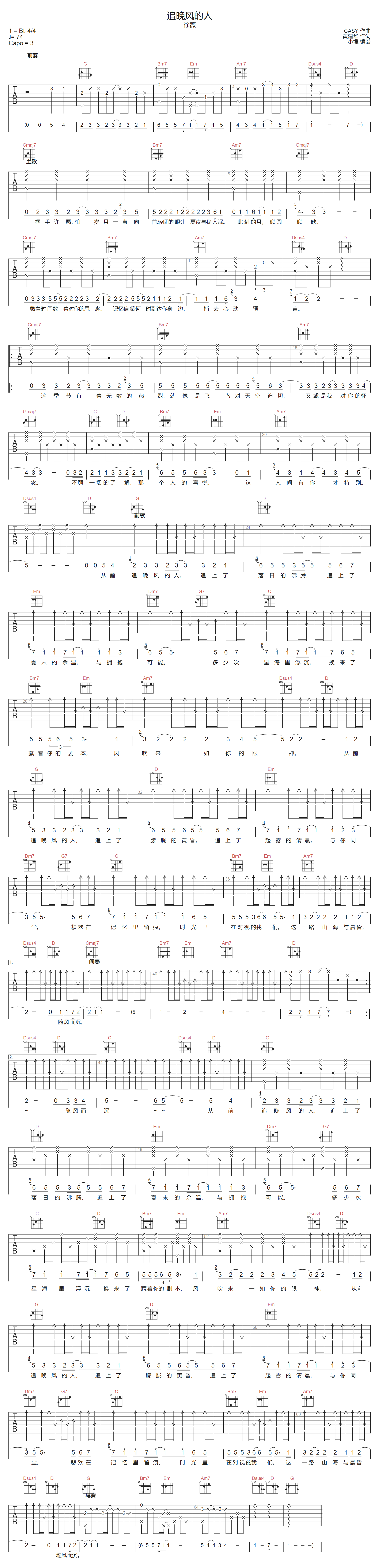 追晚风的人吉他谱预览图