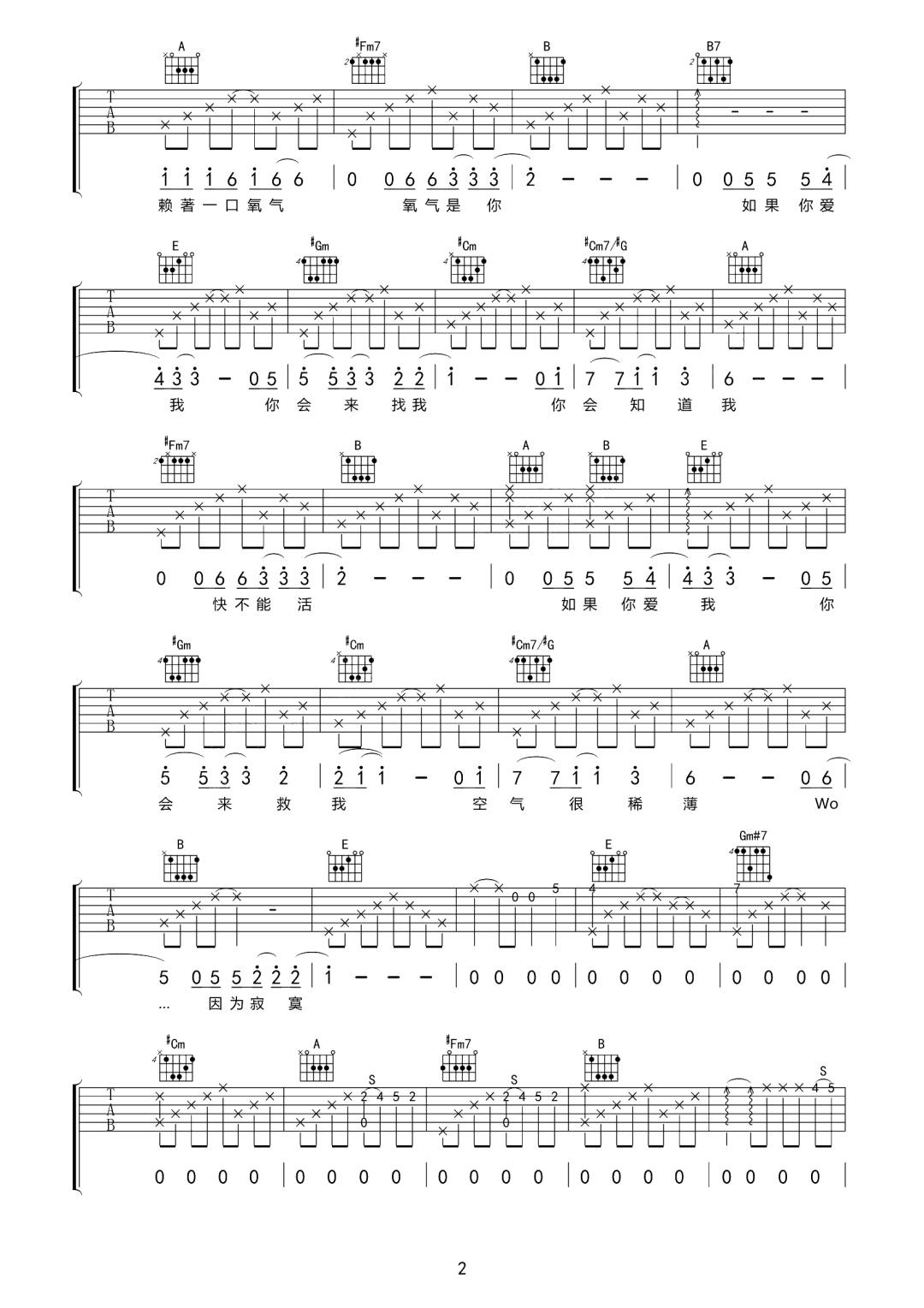 氧气吉他谱预览图