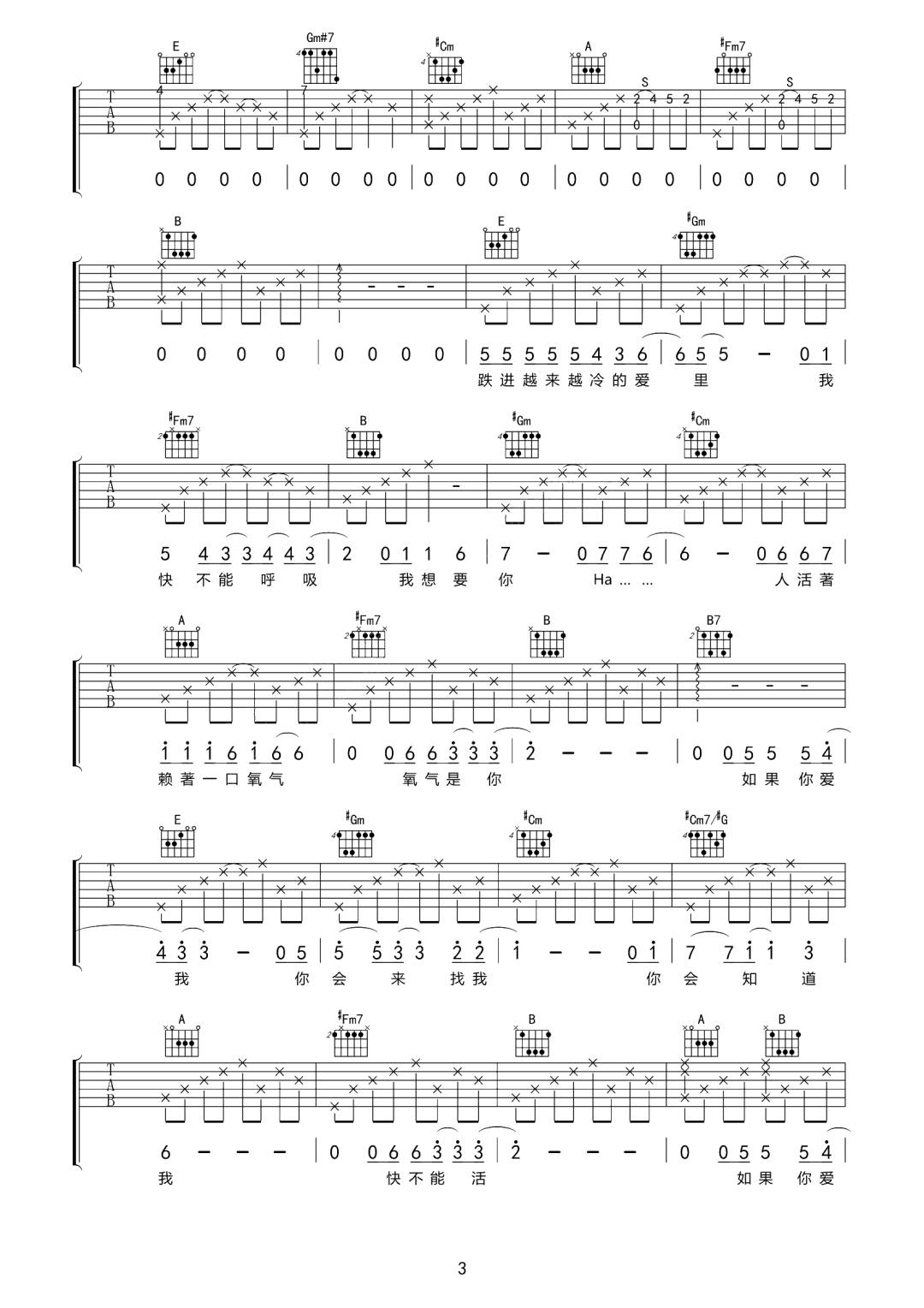 氧气吉他谱预览图