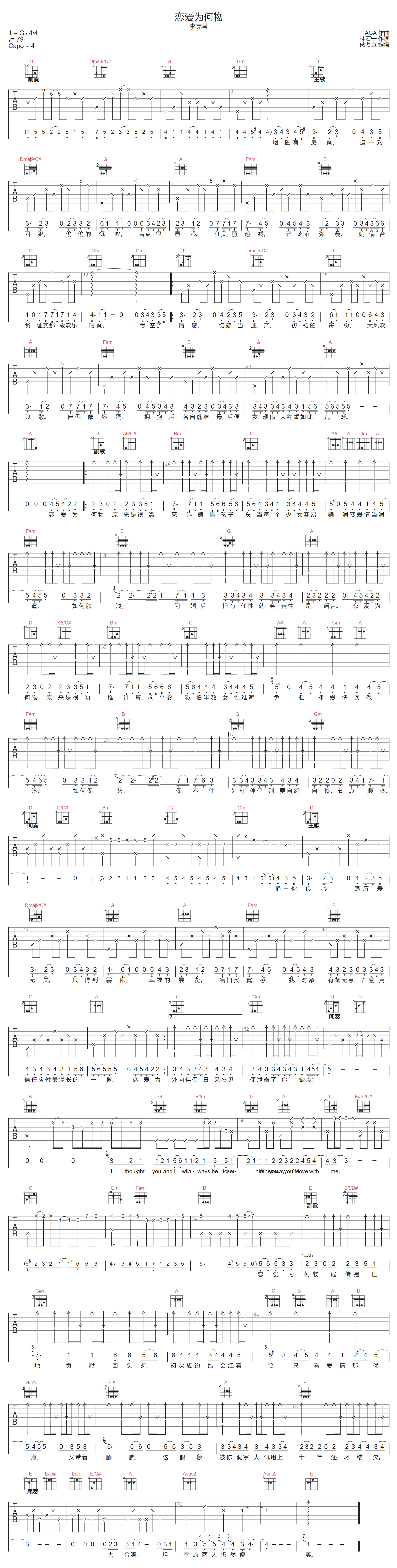 恋爱为何物吉他谱预览图