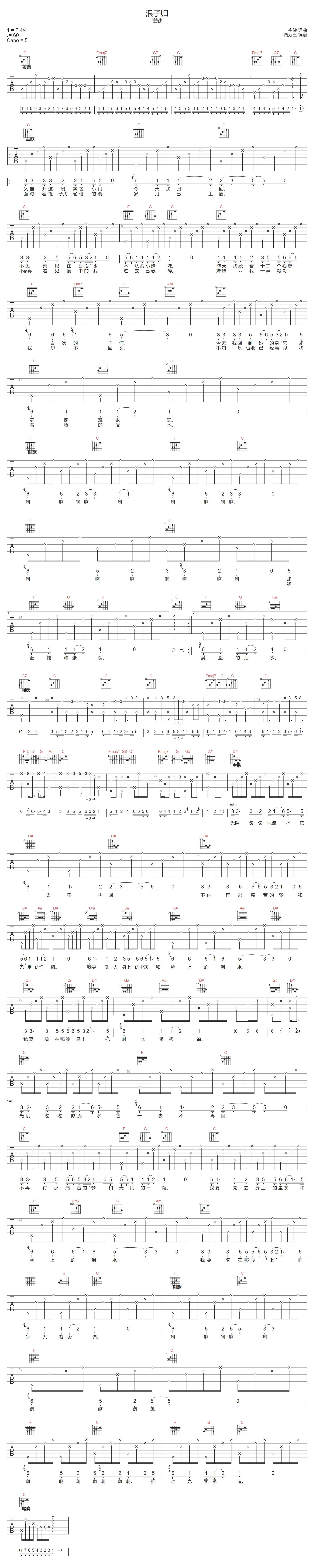 浪子归吉他谱预览图