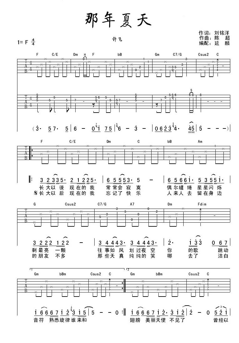 那年夏天吉他谱预览图