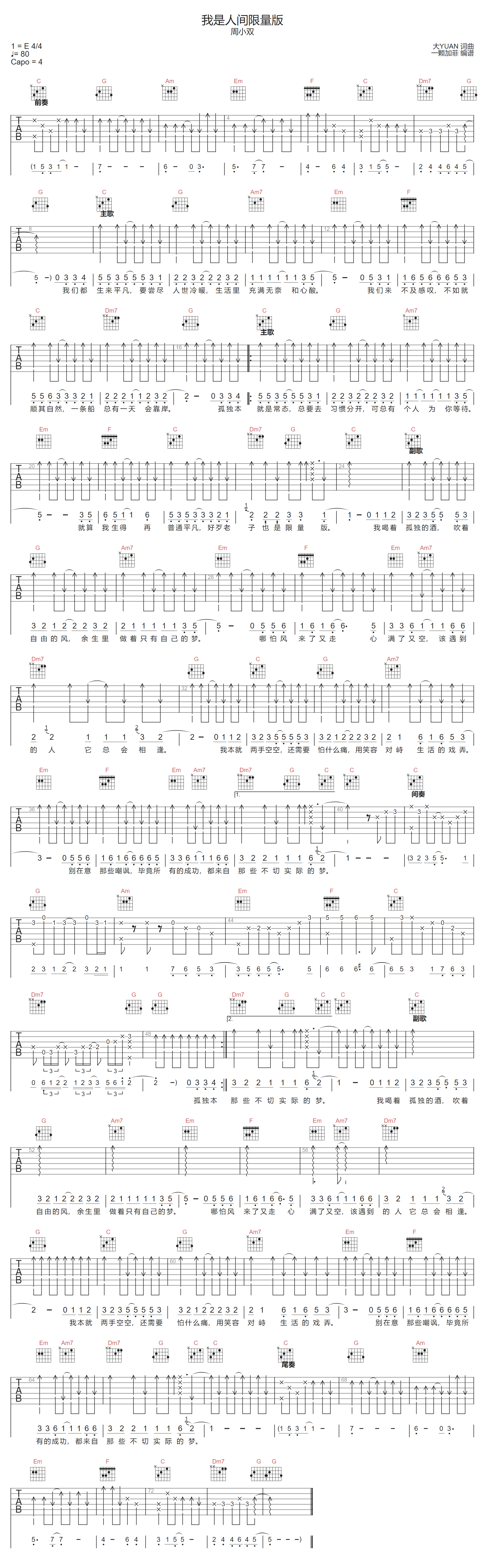 我是人间限量版吉他谱预览图