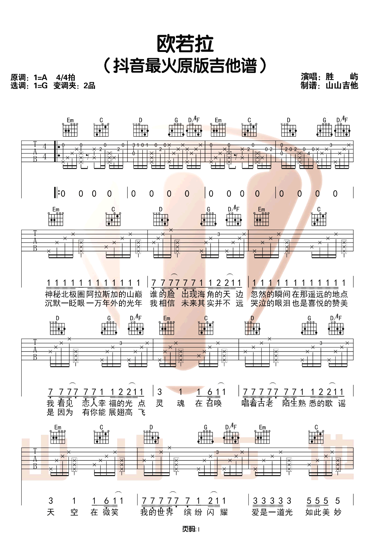 欧若拉吉他谱预览图
