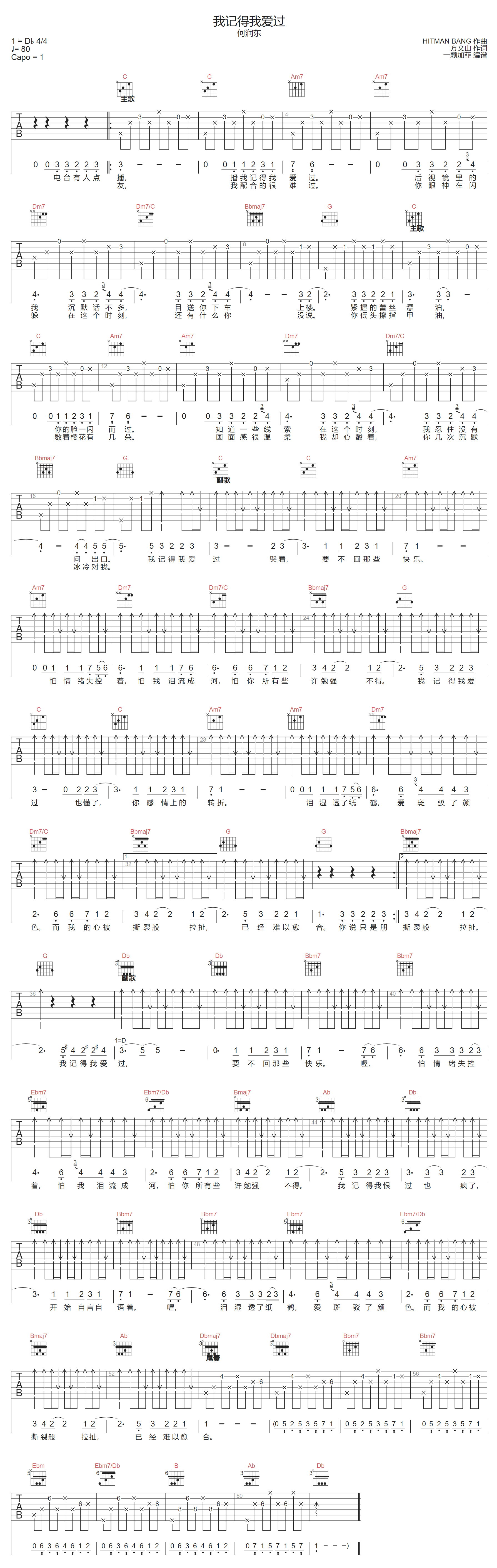 我记得我爱过吉他谱预览图