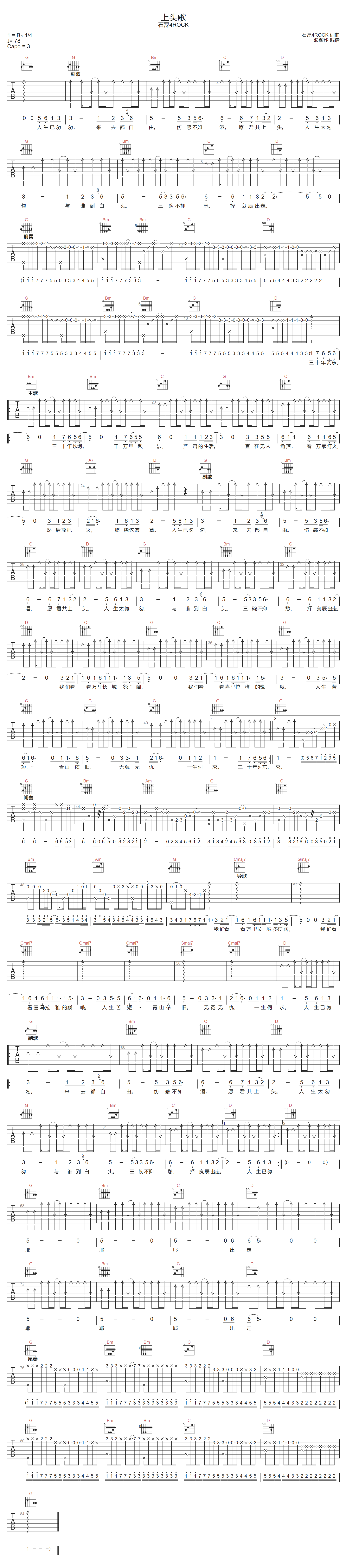上头歌吉他谱预览图