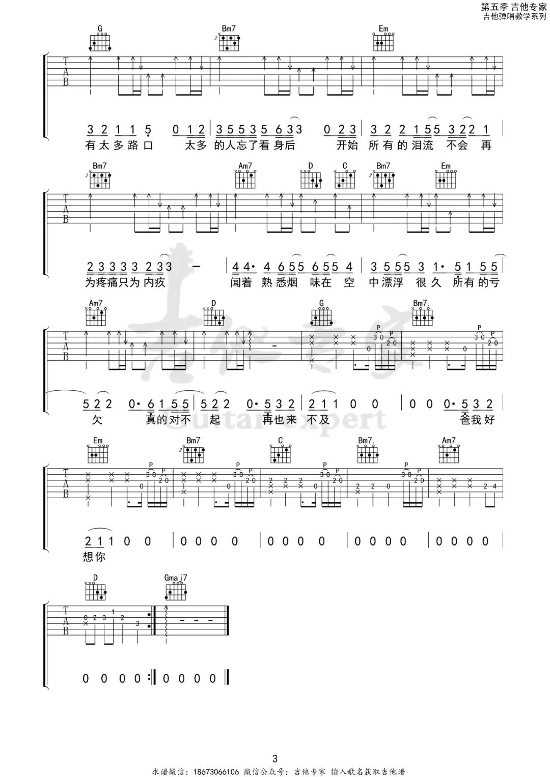 欠父亲的话吉他谱预览图