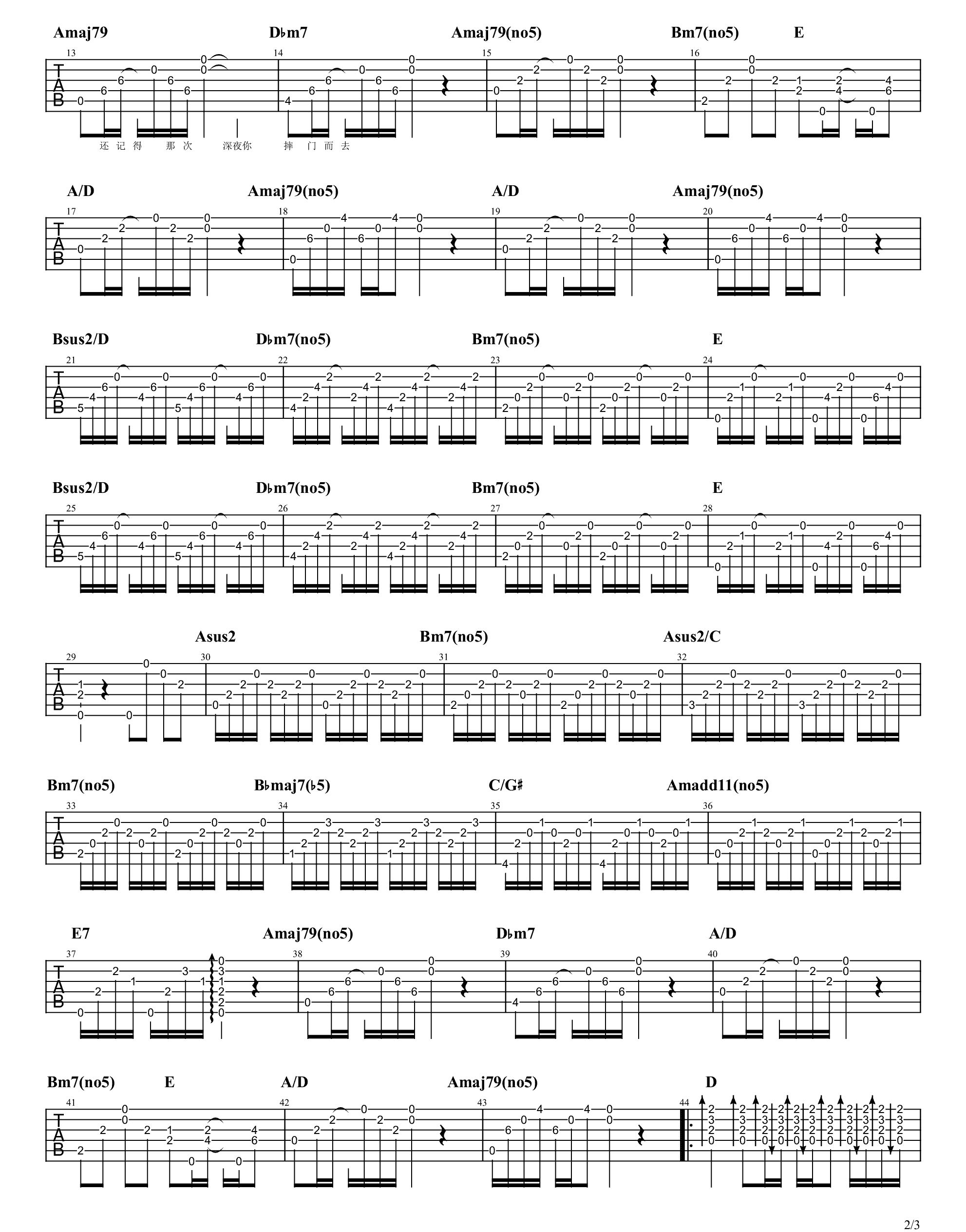 提起笔想写下一些你的片段吉他谱预览图