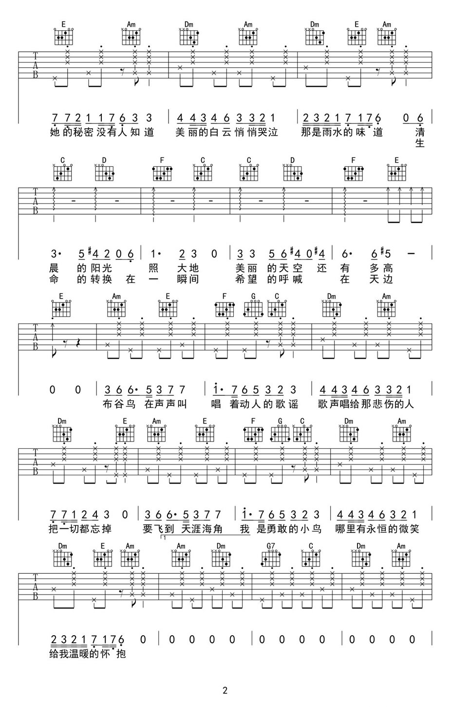 布谷鸟吉他谱预览图