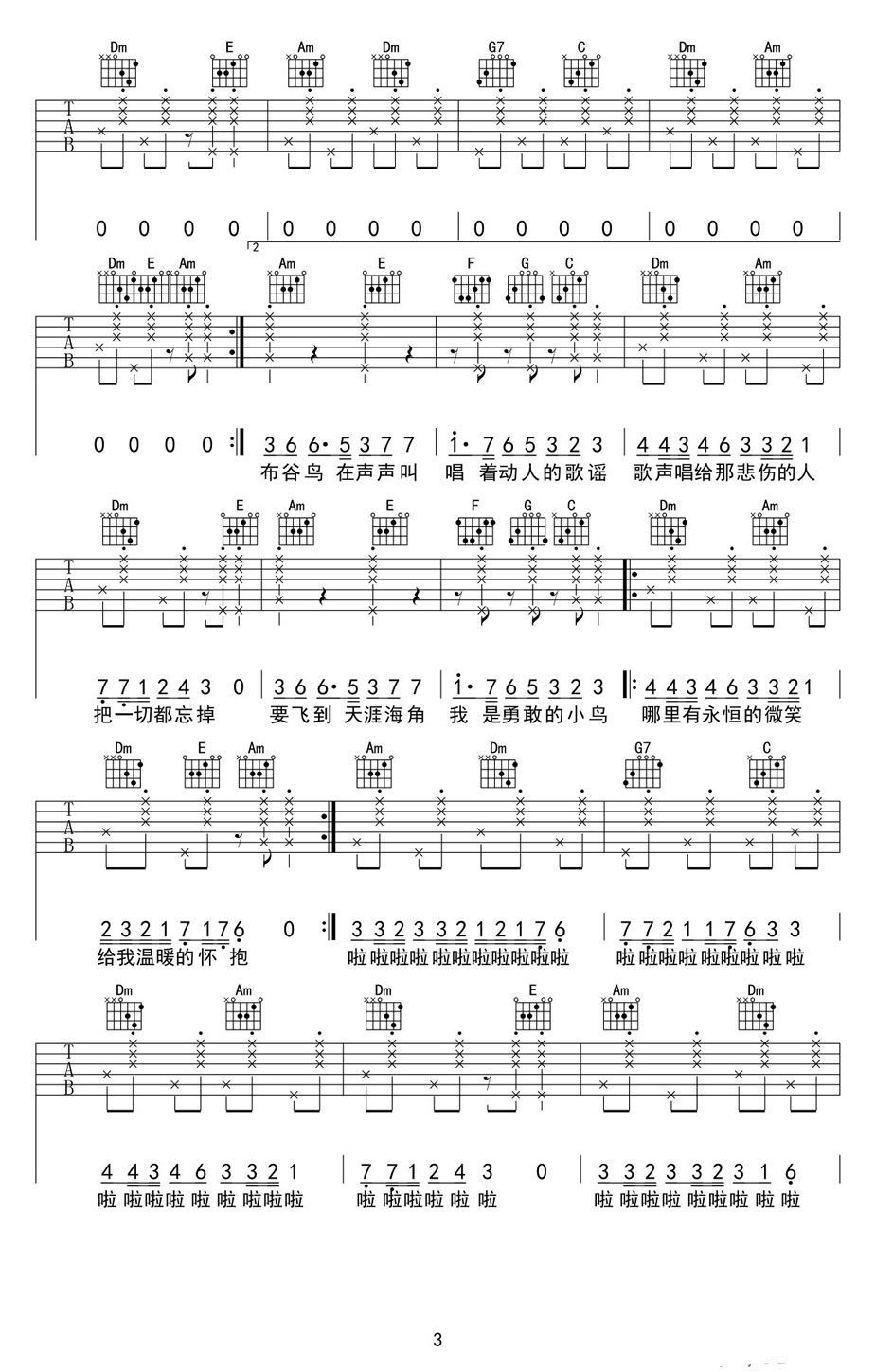 布谷鸟吉他谱预览图
