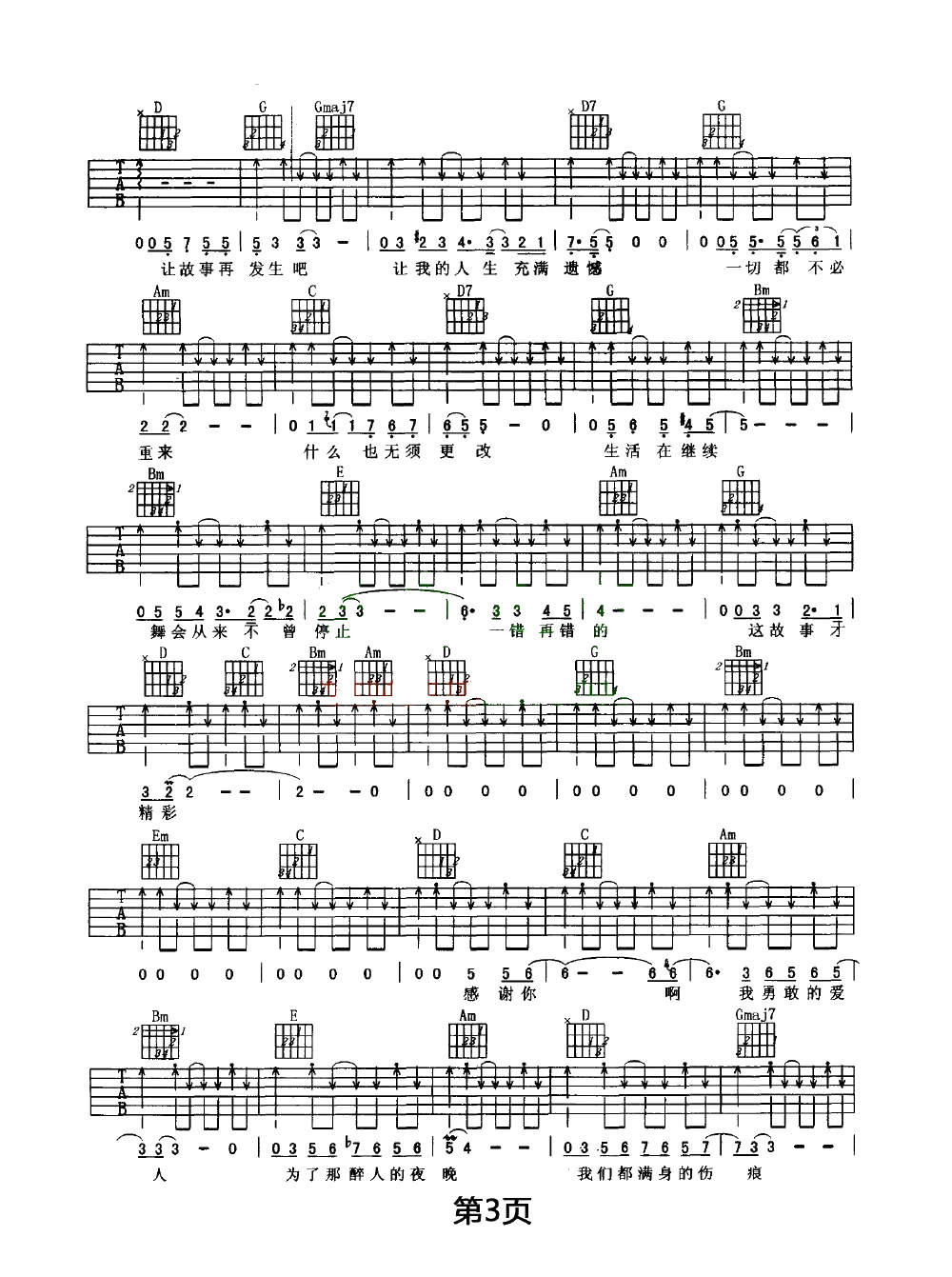 我爱你再见吉他谱预览图