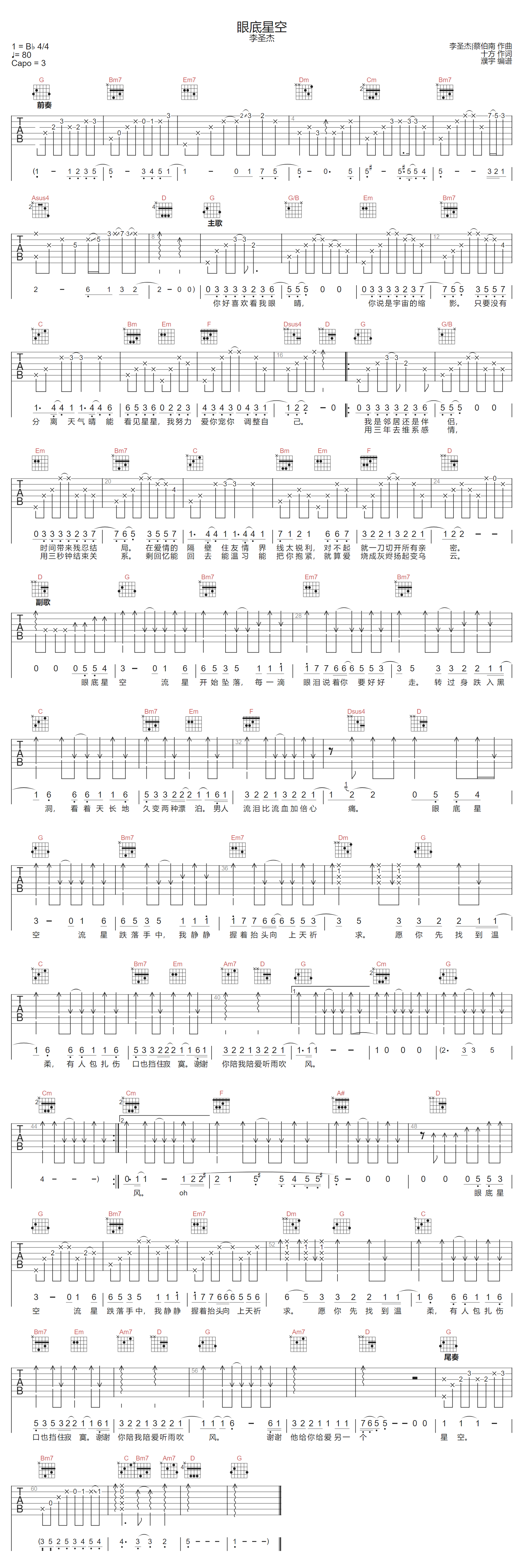 眼底星空吉他谱预览图