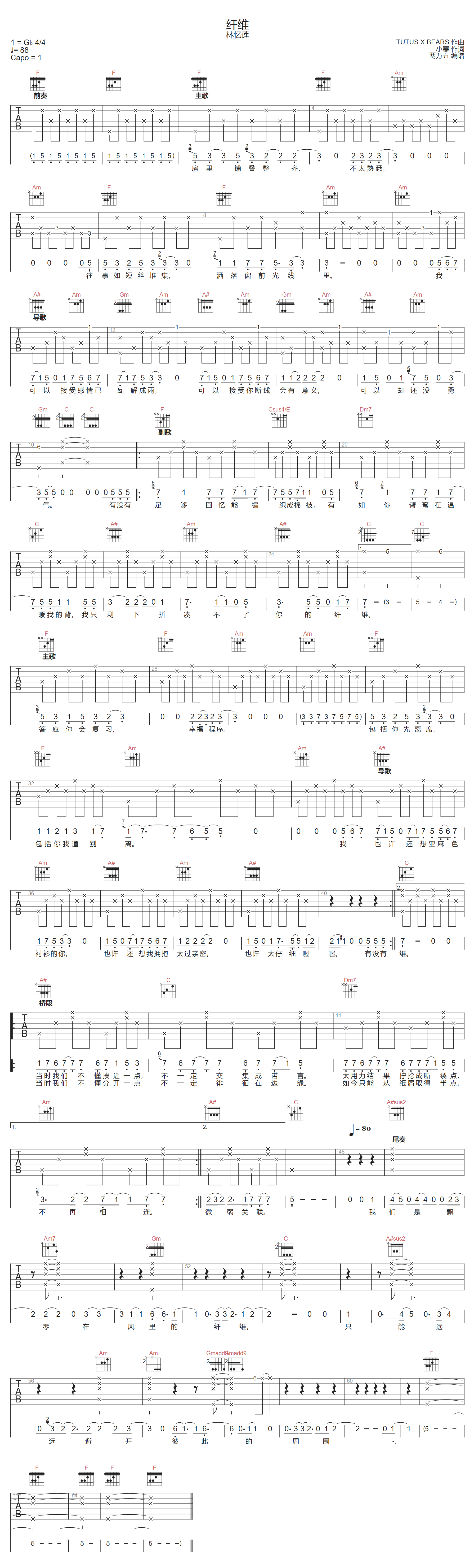 纤维吉他谱预览图